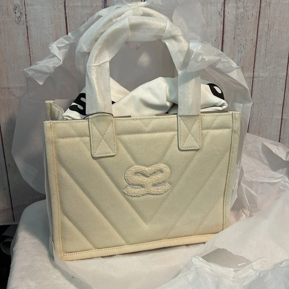 NWT Sandro Kasbah Quilted Canvas Tote In Ecru